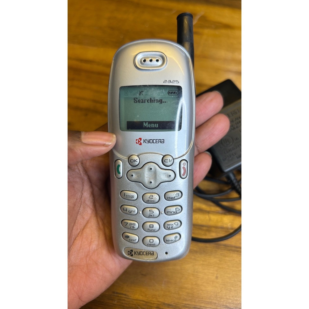Y2K Kyocera 2325 Cell Phone Silver Black Vintage Candy Bar Mobile with‎ Charger